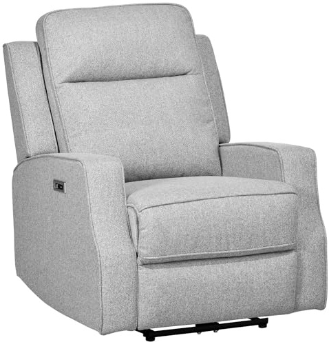 HOMCOM Electric Power Recliner, Wall Hugger Armchair with USB Charging Station, Sofa Recliner with Linen Upholstered Seat and Retractable Footrest, Gray