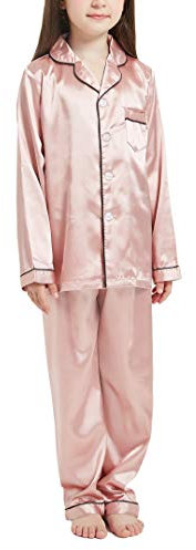 Happy Cherry- Baby Jungen Mädchen Seide Pyjama Langarm Nachtwäsche Frühling Sommer 2 Stück Loungewear Set Satin Coole Outfits mit Tasche Täglich Casual Pants Shirt für Höhe 80-160cm