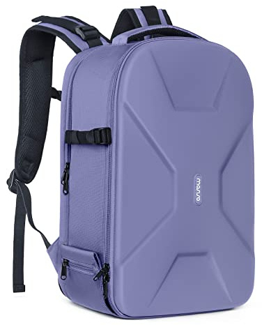 MOSISO Kameraryggsäck, DSLR/SLR/spegelfri kameraväska, vattentätt hårt skal med stativhållare och laptopfack, kompatibel med Canon/Nikon/Sony, 38–40 cm (15–16 tum), lavendelgrå