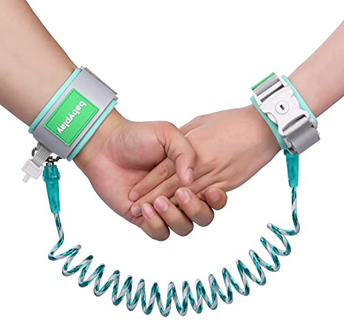 Aomig Säkerhetsarmband för barn, 1,5 m Handledskoppel anti-förlorat armband barn gång handbälte, koppel för barn, barn säkerhetslina, barn koppel handled för barn och småbarn - grön