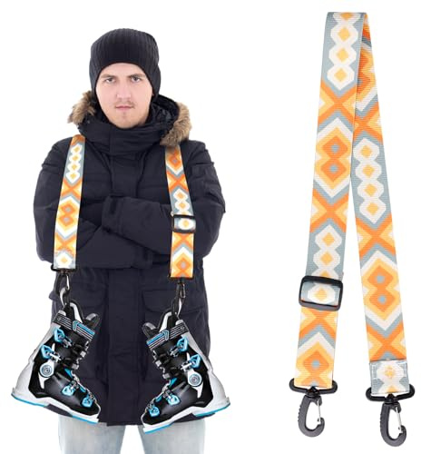 Skid- och Pjäxhållare, Justerbar Skridskorem med 360° Svängbart Spänne Skidaxelrem Rullskridskokoppel Skidtillbehör för Skidåkning, Snowboard
