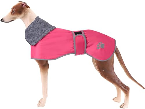 Geyecete Abrigo Invierno Impermeable para Perro Galgo, con Forro Polar cálido y Agujero del arnés, Térmico Chaquetas Ideal para Uso al Aire Libre, Perros medianos y Grandes-Rosa-L