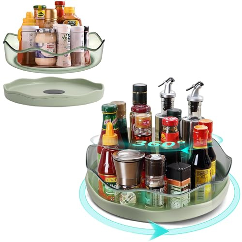 SAMSYOKI 2 stycken Lazy Susan roterande tallrikar, 360° vridbar kryddhylla, stor kapacitet kök roterande tallrik arrangör, avtagbar vridbar kryddhållare för olja, kryddflaskor, kosmetika