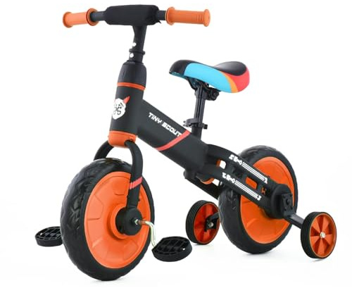 UBRAVOO Balance bike da 12 '' per bambini da 2, 3, 4, 5 anni, bambina, bicicletta da passeggio per bambini 4 in 1 con ruote e pedali da allenamento, montaggio facile (ArancioneA)