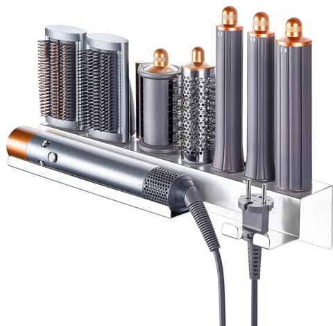 XILIMEN Fönhalter Ohne Bohren, Edelstahl Föhn und Glätteisen Wand Halterung, 7 In 1 Lockenstab Zubehör Wandhalterung Halterung für Haus Bad Veranstalter (Silber)