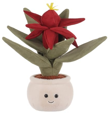 Apricot Lamb Blume Pflanze Rote Vriesea Bromelienpflanze Plüschtiere für Kinder, weiche niedliche Kuscheltier für Baby Mädchen und Jungen, Flauschige Blume Pflanze mit chinesischem Glück Grün 31 cm