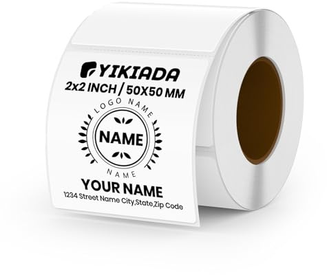 YIKIADA Etiquetas Térmicas Autoadhesivas 50 X 50 mm Blanca Pegatina Rectangular Impermeable Removible Imprimible por Oficina QR Inventario 500 Piezas por Rollo