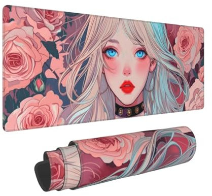 Dooqon Mouse Pad Gaming Large Desk Pad 600x400x3mm Washable XL Mouse Mat,Rose Girl Mouse Pad with Anti-Slip Rubber Base, for stable Grip on smooth surfaces, Extended Mouse Pad for Office & Home Q-483