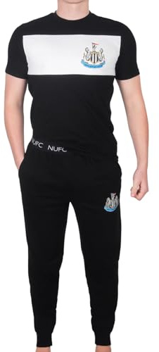 Newcastle United FC Official Mens Premium Long Pyjamas Set Black Large