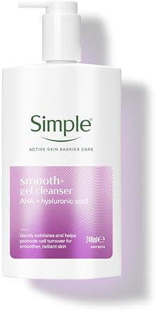 Simple Smoothing Gel Face Cleanser, exfoliating face wash with AHA & hyaluronic acid- gently exfoliates, brightens dull, sensitive skin & supports a healthier skin barrier 240 ml