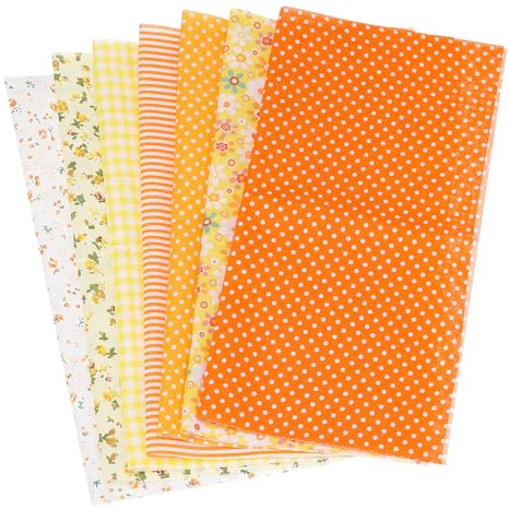PATIKIL Cotton Fabric Bundles, 7 Pcs 10 x 10 Inch Pure Cotton Fat Quarter Floral Printed Precut Fabric Squares for Sewing Patchwork Quilting DIY Crafts, Orange