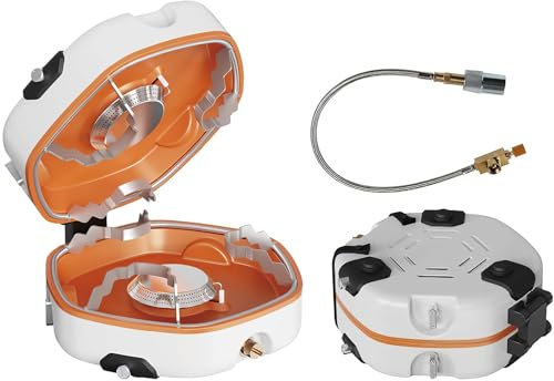 Foldable Gas Camping Stove, 17000 Btu Camping Stove Gas Portable With Grill, 2 Adjustable Burners & Piezo Ignition, Outdoor 2 Burner Camping Stove For Cooking, Hiking, Camping, Trekking, Bbq white