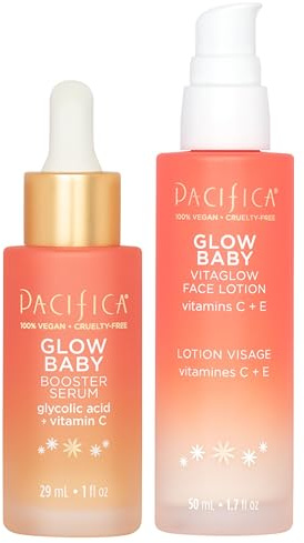 Pacifica Glow Baby Super Lit Booster Serum & VitaGlow Vitamin C Face Cream Brighten & Hydrate Skincare Bundle Daily Antioxidant Moisturizer Set for Radiant, Even-Toned Skin