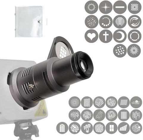Mini Optical Snoot Gobos Zubehör, Spotlight Shape Snoot kompatibel mit GodoxA ML100BI, ML100R, Nanlitee FC-60B, FC-120B ZY Molus X100, CX100 mit 33Gobos