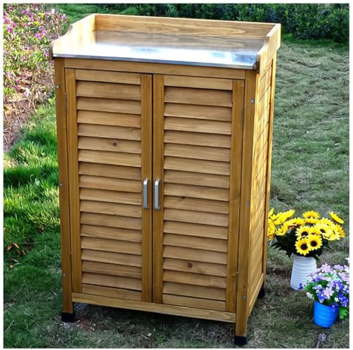 Panca da giardino in legno con doppie ante, scrivania zincata e armadietto, tavolo da lavoro per piantare orticoltura per giardino, balcone, cortile