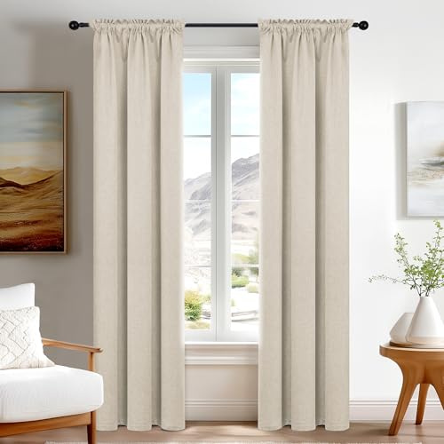 Deconovo Tende Oscuranti 100% con Tasca per Asta – Set di 2 Pannelli, Tende per Interni a Vetro Finestra, 70x220 cm, Beige, per Cucina, Bagno, Camera e Ufficio