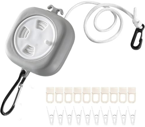 Stendibiancheria Estensibile 10M, Filo Retrattile Antigroviglio con 10 Mollette Antivento e 10 Fibbie Fisse, Portatile per Esterno, Campeggio, Viaggio, Balcone, Giardino