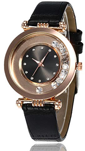 Modern rullande sandklocka ultratunn kvartsklocka for kvinnor, lätt lyxklocka, presentklockor(Black)