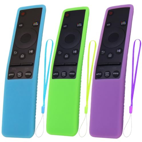 3 Piezas Silikon Schutzhülle für Sasung Fernbedienung, Carcasa para Mando a Distancia para Samung Smart TV y Celular, Mando a Distancia, Antigolpes, Silicona, Funda de Protección (Morado/Verde/Azul)