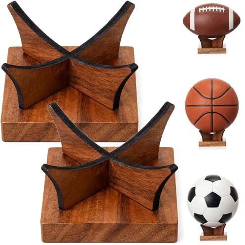 Sumind 2 Pcs Walnut Ball Stand Holder with Base, Sport Ball Display Rack Baseball Wood Display Stand Non-slip for Basketball Football Baseball Golf Softball Tennis Rugby Volleyball Spheres