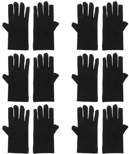 Lurrose 6 Pares de Guantes Finos Negros de Algodón para Manipulación de Joyas, Anti Polvo, Transpirables y Unisex, para Trabajo Detallado, Limpieza y Uso en Joyerías