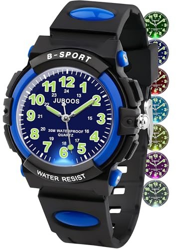 Juboos Montre Analogique pour Enfants avec 7 Veilleuses Colorées, Bracelet Étanche Et Souple, Montre À Quartz pour Enfants De 5 À 18 Ans, Montre Décontractée