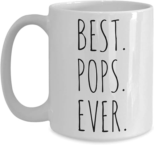 Handmade By Stukk Best Pops Ever Dad Gift Mug, Ceramic, White, Novelty Coffee Cup for Christmas, Birthday, Fathers Day