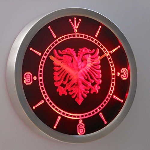 ADVPRO nc0400-r Albanian Eagle Bar Pub Neon Sign LED Wall Clock Uhr Leuchtuhr/Leuchtende Wanduhr