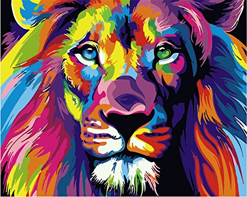 Komking Painting by Numbers for Adults Kids, Paint by Numbers for Adults Animals Painting by Number Kit for Art Crafts, Colorful Lion 16x20inch Without Frame