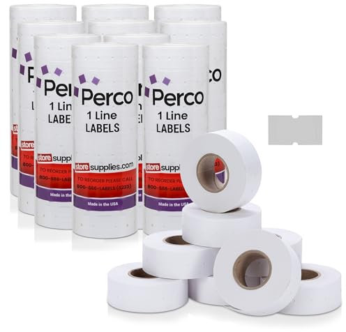 Perco 1 Line White Labels - 80 Rolls, 10 Sleeves, 80,000 Blank Price and Date Gun Labels for Perco 1 Line Price and Date Guns - Made in USA