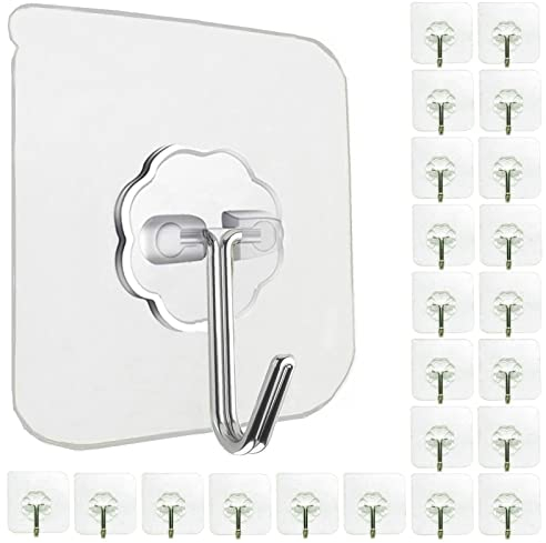 Jiaweixiang 24 Pack Heavy Duty Self Adhesive Hooks - 33lb Max, Transparent, Waterproof, Sticky Wall Hooks for Keys, Bathroom, Shower, Outdoor, Kitchen, Door, Home Improvement, Utility