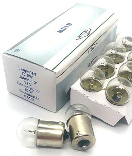 INION 10x Stück – R10W - BA15S - 12V - 10W - KFZ Beleuchtung – Glühlampe Kugellampe Schluss- Kennzeichen- Park- und Positionslicht Glühbirne Soffitte Autolampen/chiavi