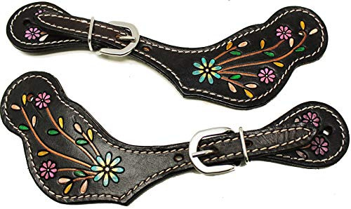 CHALLENGER Horse Western Cowboy Boot Leather Floral Tooled Spur Straps 74HR05