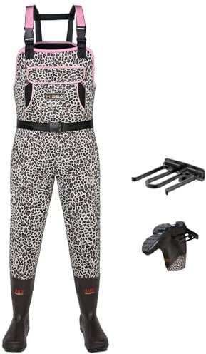 HISEA Neoprene Chest Waders Leopard Print Duck Hunting Waders for Women with Boots Cleated Waterproof Insulated Fishing Waders