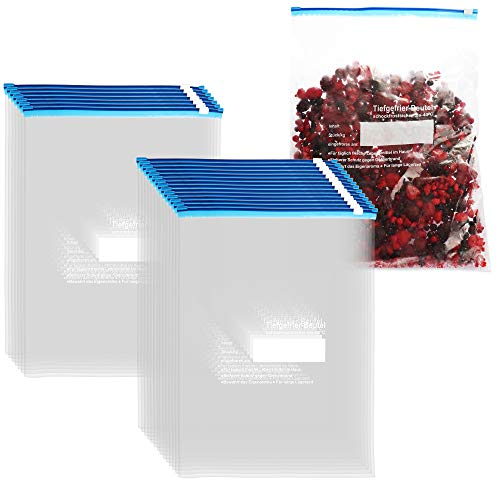 com-four® 30x Gefrierbeutel 6 Liter zum Verschließen, wiederverschließbare Frischhaltebeutel zur Lebensmittelaufbewahrung - Allzweckbeutel für Aromaschutz und Vitaminfrische bis -40°C (6 L - 30 Stück)