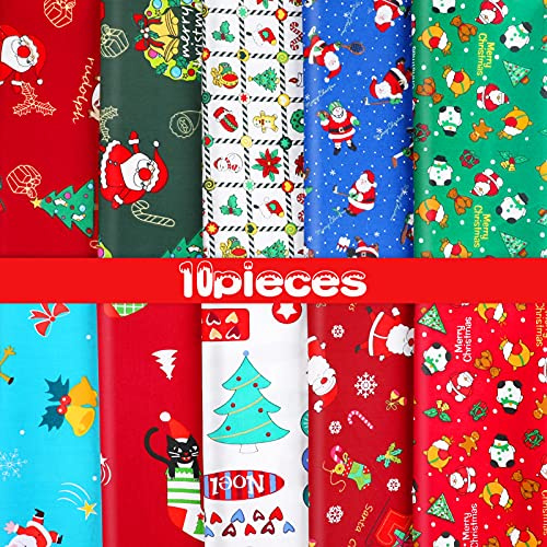 Qpout 10 Piezas De Telas Navideñas Paquetes De Tela De Algodón Tela Multicolor Patchwork Cuadrados Mixtos Tela Navideña Para Adornos Navideños 50x50cm