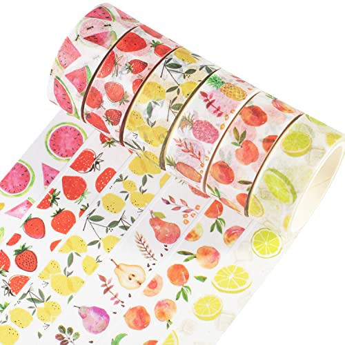 YUBBAEX 6 Rolls Washi Tape Set Plants Fruits & Floral Masking Tape Decorative for Arts, DIY Crafts, Bullet Journal Supplies, Planners, Scrapbook, Card/Gift Wrapping -15mm- (Fresh Fruits)