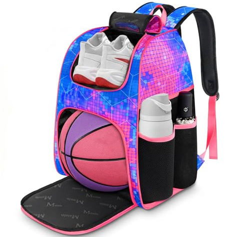 MATEIN Basketball Bag, Sturdy Soccer Bag with Ball Holder & Shoe Compartment, Large Basketball Backpack for Training Equipment, Water Resistant Sports Ball Backpack Fits Volleyball Football, Colorful