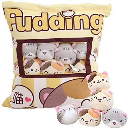 HXPLN Plüsch Kissen, abnehmbare Spielzeug, Pudding Katze Kissen, Tasche, niedliche Dekoration Geschenk für Jugendliche, Mädchen, Kinder (8 gelbe Kätzchen)