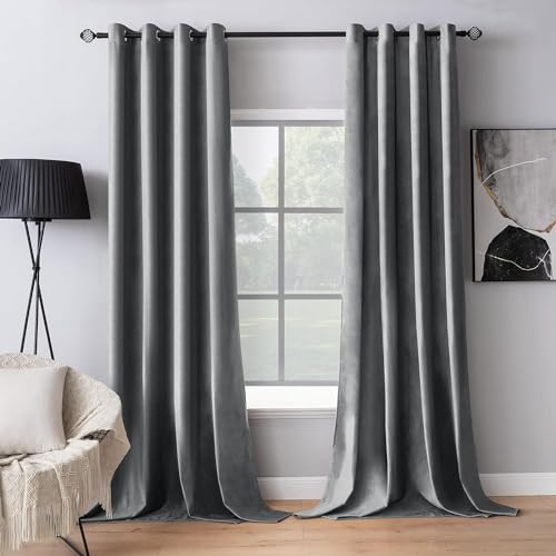 MIULEE Grau Samtvorhang Ösen 2er Set 140X300, Extra Lange Vorhänge Samt für Deko Schlafzimmer Wohnzimmer, Wunderschön Weich Vorhang Verdunkelung Velvet Curtains, Verdunkelnd Samt Gardinen Blickdicht