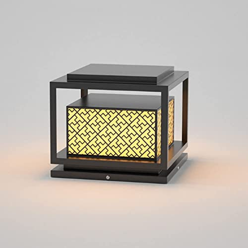 Luz de poste de jardín Portal de lámpara de pilar retro, Estilo chino Luz de poste de exterior Luz de pilar E27 Farol de muelle de acero inoxidable a prueba de agua Luces de pilar negro para patio