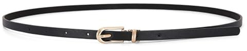 LECTNORE Women Skinny Leather Belt for Dresses Thin Waist Belt with Metal Buckle for Jeans Dress Pants（Black）