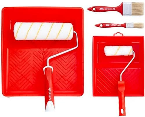 PENNELLIFICIO 2000 | Kit per Verniciatura con 2 Vaschette, 2 Rulli, e 2 Pennelli, Set Pittura, Per Verniciare, Idropittura, Pareti Interne, Lisce e Poco Ruvide - Made in Italy