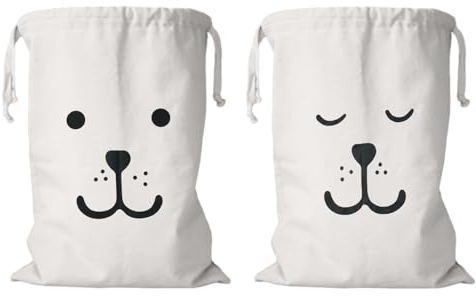 2 Sacco Biancheria Sporca Con Coulisse in Tela, Grande Sacco Portabiancheria Sporca, Sacchetto Stoffa Grande in Cotone Borsa Lavanderia per Vestiti Giocattoli Viaggio Dormire & Sorriso Orso 60X50 cm