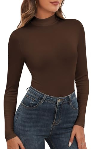 WOWENY Chemise À Col Roulé pour Femme Manches Longues Col Montant Haut Côtelé Élégant Basique Automne Hiver sous-Chemise