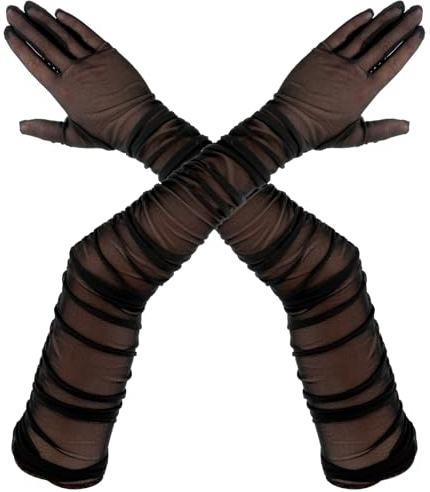 Yolev Schwarze Lange Spitzenhandschuhe - Durchsichtig für Damen, Opernparty, Tanz, Hochzeit, Braut, Halloween, Weihnachten, Karneval Kostümzubehör