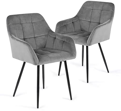 FlamingoCasa Esszimmerstühle 2er samt küchenstühle: Stuhl esszimmer grau mid armlehne - modern esstisch stühle mit Metall Beine polsterstuhl