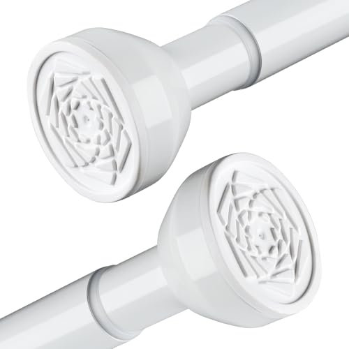 Shower Curtain Pole 125-205cm Stainless Steel Shower Curtain Rod Tension Rod for Curtains No Drill Extendable Curtain Poles Shower Curtain Rail for Bathroom Bedroom Kitchen Wardrobe, White