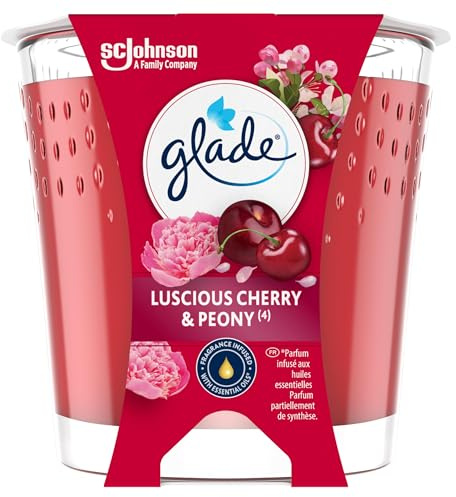 Glade Bougie Vegan Parfum Infusé Huiles Essentielles - Nouvelle Formule Sans Huile De Palme - Luscious Cherry & Peony - 1 Bougie - lot de 6
