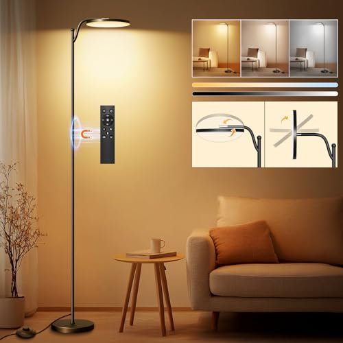 HANDSONIC 32W Deckenfluter LED Dimmbar 183cm,3000 Lumen Stehlampe Dimmbar mit Memory-Funktion,2700K-6500K Leselampe Stehlampen Schwarz,LED Stehlampe 1H Timer mit Fernbedienung für Schlafzimmer,Büro